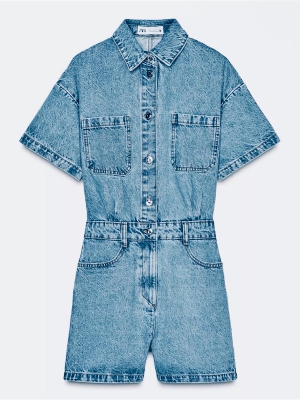 NWOT ZARA Denim Short Sleeve Romper / Jumpsuit |Size XS - Picture 3 of 15